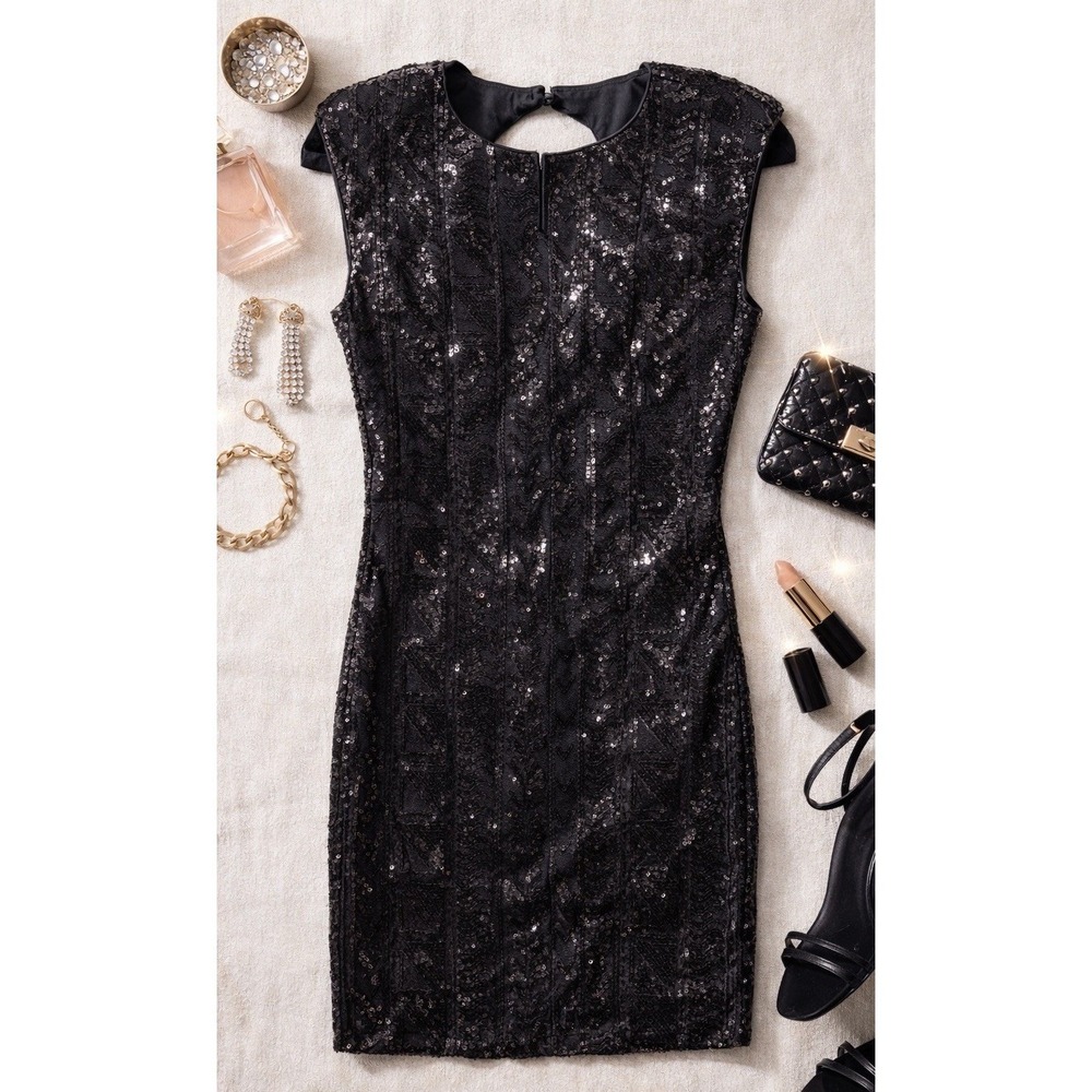 As U Wish Sequin Mini Dress Women S Black‎ Excellent Open Back Cocktail Bodycon